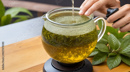 Water served into steaming yerba mate infusion