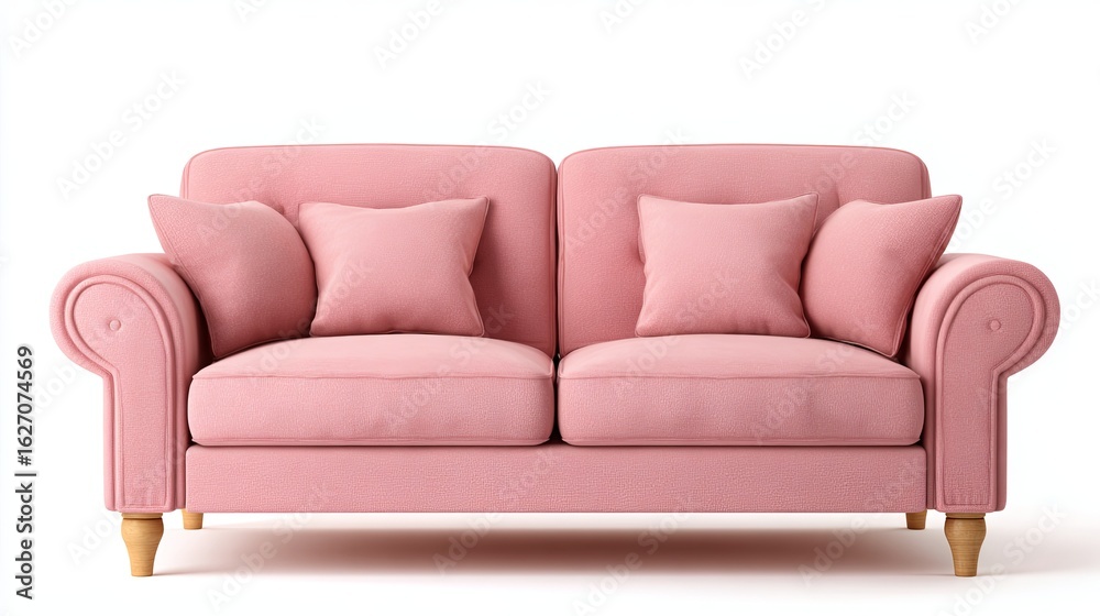Obraz premium Elegant Pastel Pink Sofa on White Background