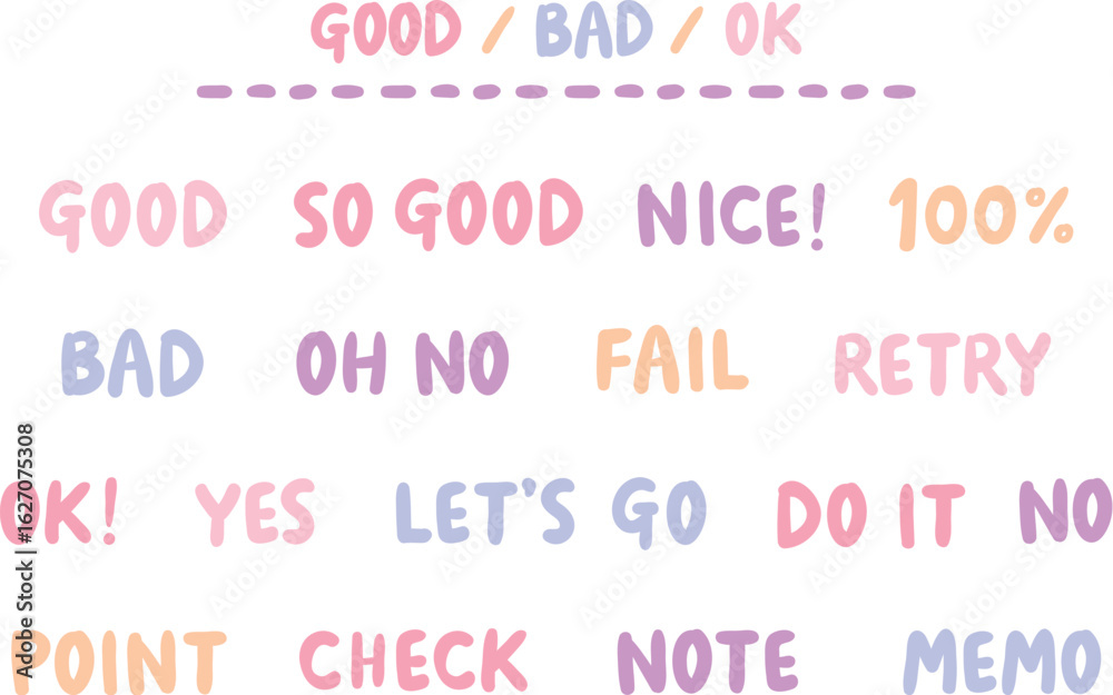 Fototapeta premium 手書きOK・YES・NOなど一言英語フレーズセット もっちりタイプ｜女性向けカラー