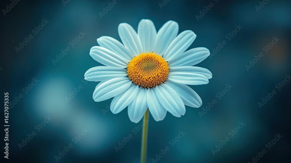 Fototapeta premium Luminous Daisy with a Golden Center Against a Serene Teal Bokeh