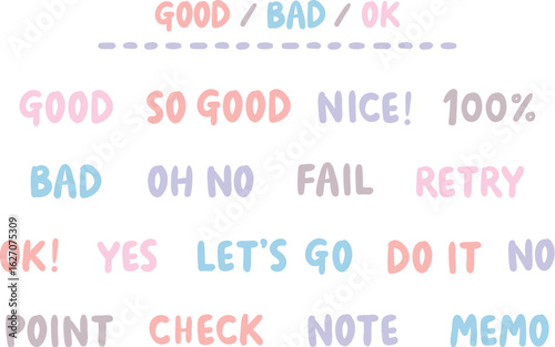 手書きOK・YES・NOなど一言英語フレーズセット　もっちりタイプ｜韓国風カラー
