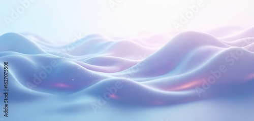 Abstract illustration features flowing waves in soft blue and purple hues creating a serene, dreamy atmosphere. Smooth gradients and a light texture offer ethereal smoothness and visual inspiration.