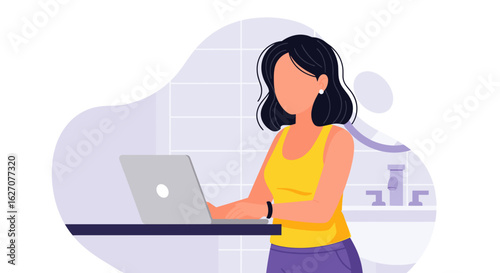 Woman working on laptop, representing modern remote productivity, flexible lifestyle, and digital connectivity. Ideal for business concepts.