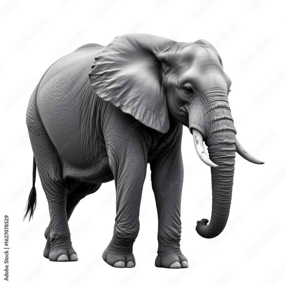 Fototapeta premium Realistic 3D Model of an African Elephant Standing in Profile View