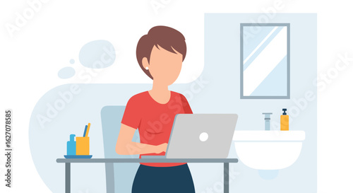 Young woman working remotely on her laptop from a home office, highlighting productivity, digital communication, and modern business.