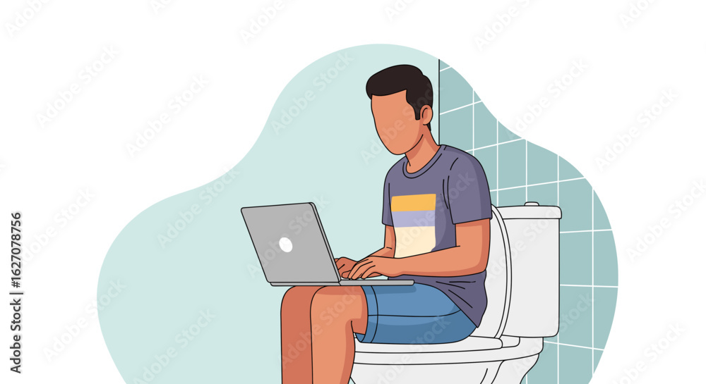 Person on toilet using laptop, illustrating remote work, privacy, and digital connection from unexpected places. Flexible work concept. Person on toilet using laptop, illustrating remote work, privacy, and digital connection from unexpected places. Flexible work concept.