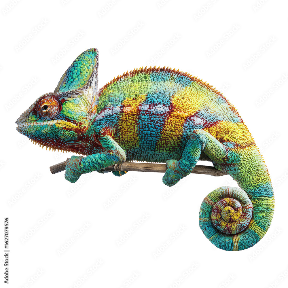 Fototapeta premium Vibrant chameleon perched on a branch
