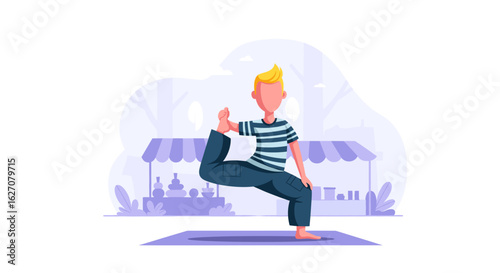 Young person in a balanced yoga pose outdoors, promoting flexibility, mindfulness, and a healthy lifestyle. Ideal for fitness and wellness content.
