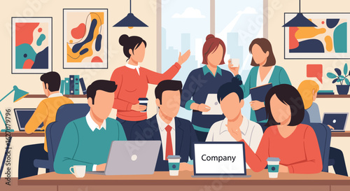 Professional team working together in a vibrant office, symbolizing collaboration, business growth, and modern corporate culture.