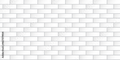 White tiles seamless horizontal pattern. Ceramic white bricks in metro, pool or outdoor. Wall or floor for subway, bathroom, kitchen interior. Gray stone materials for catalog flat vector illustration