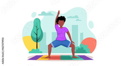 Person practices yoga outdoors on a colorful mat, embodying wellness and a balanced lifestyle. Ideal for fitness, health, and mindful living concepts.