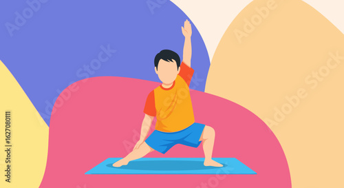 Illustrated person performing a yoga or stretching pose on a mat. Ideal for concepts of health, fitness, wellness, and mindful exercise.