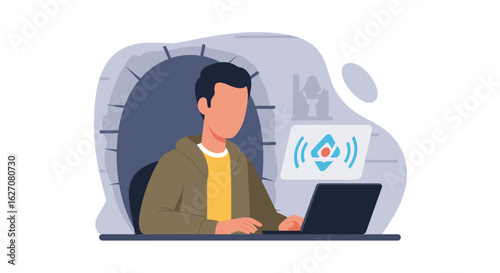 Person working on a laptop, engaged in digital tasks. Represents online communication, remote work, technology use, and productivity. Ideal for business and lifestyle concepts.
