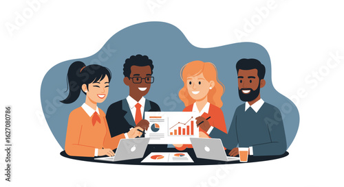 Diverse business professionals analyze data and collaborate in a meeting. Ideal for concepts of teamwork, strategy, growth, and corporate success.