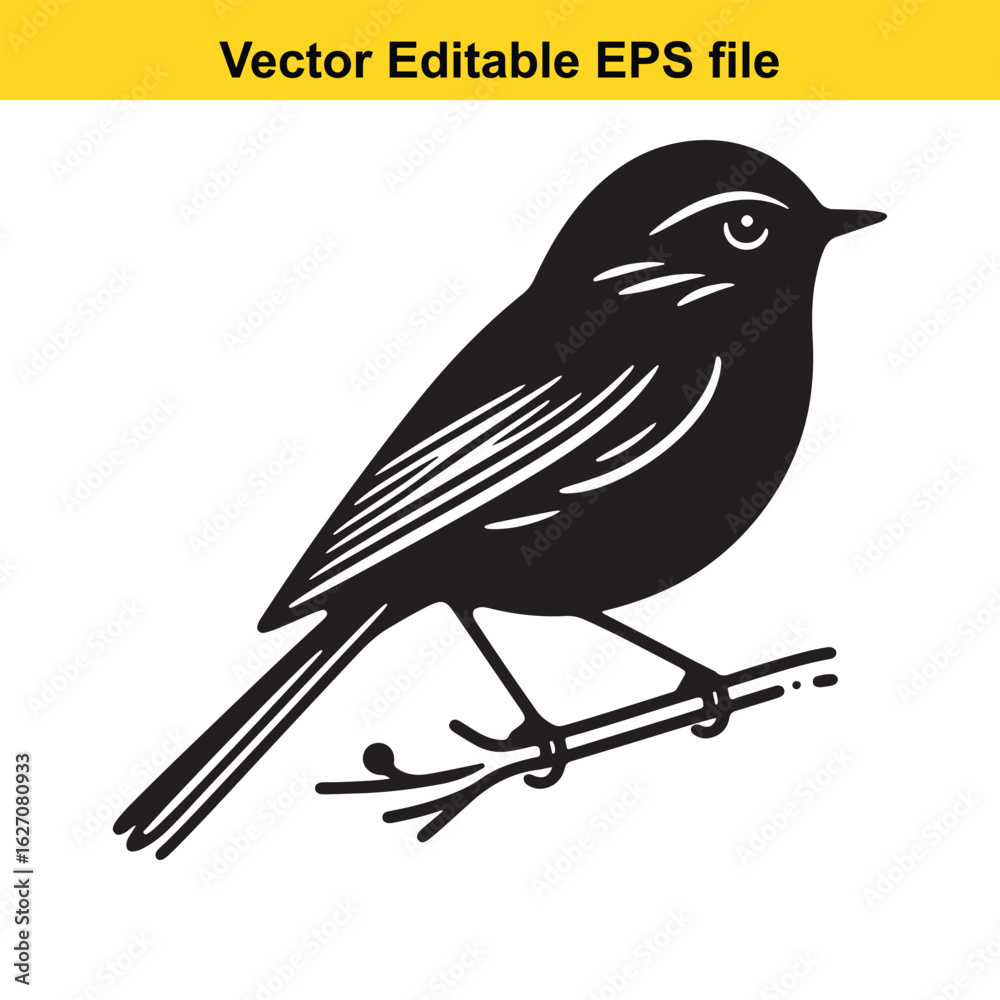 Fototapeta premium Vector art of small bird perched on a branch, isolated on white background long horn, , long horn