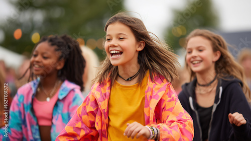 girls dancing laughing outdoor festival fun joy