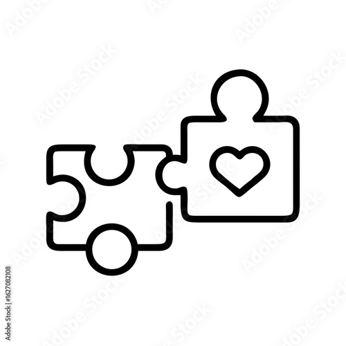 A minimalist, graphic representation of two puzzle pieces interlocked, symbolizing unity, connection, and the completion of a heartfelt goal or idea.