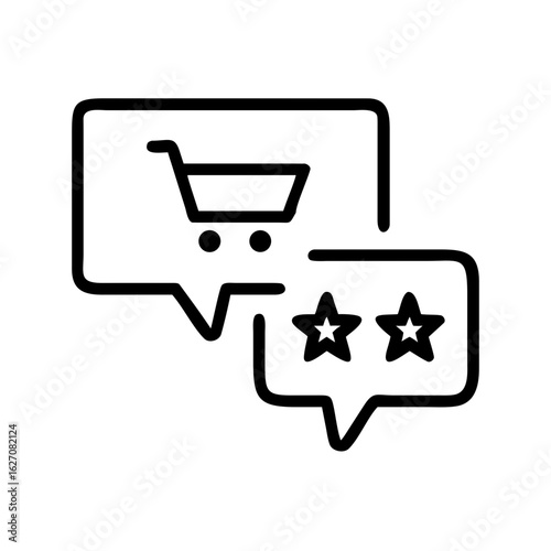 An illustrative representation of online shopping experience that encompasses the cart alongside customer feedback featuring stars.