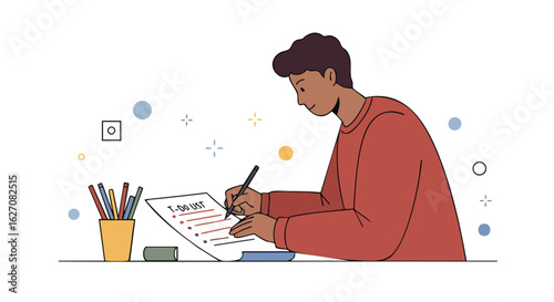 Vector Illustration of Man Writing To-Do List Modern Style