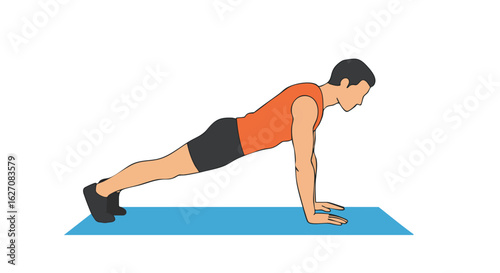 Vector Illustration of Man Doing Push-Ups Modern Workout Exercise Design on Mat