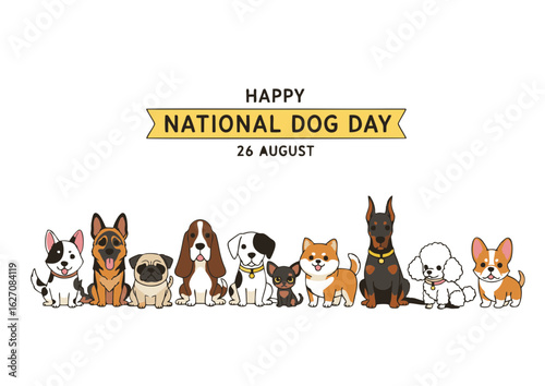 Cute Cartoon Dogs Celebrating National Dog Day.