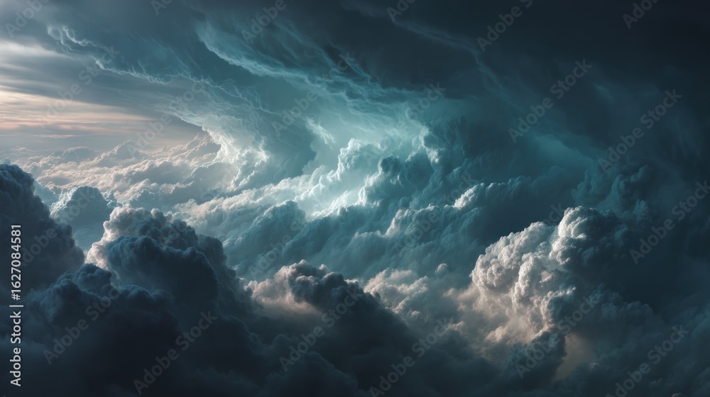 Fototapeta premium Majestic Cloudscape: An ethereal view of dramatic and dynamic storm clouds