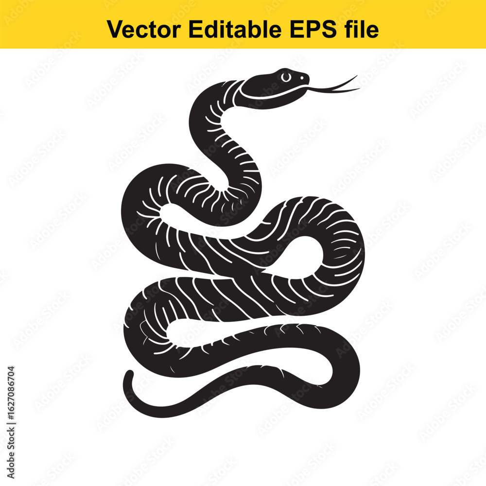Naklejka premium Vector art of slithering black snake vector art isolated on white background long horn, , long horn