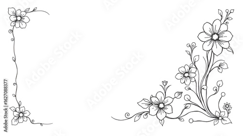 Set Hand Draw Of Corners Different Shapes Flower Decoration Vector Design Doodle Sketch Style For Wedding And Banner