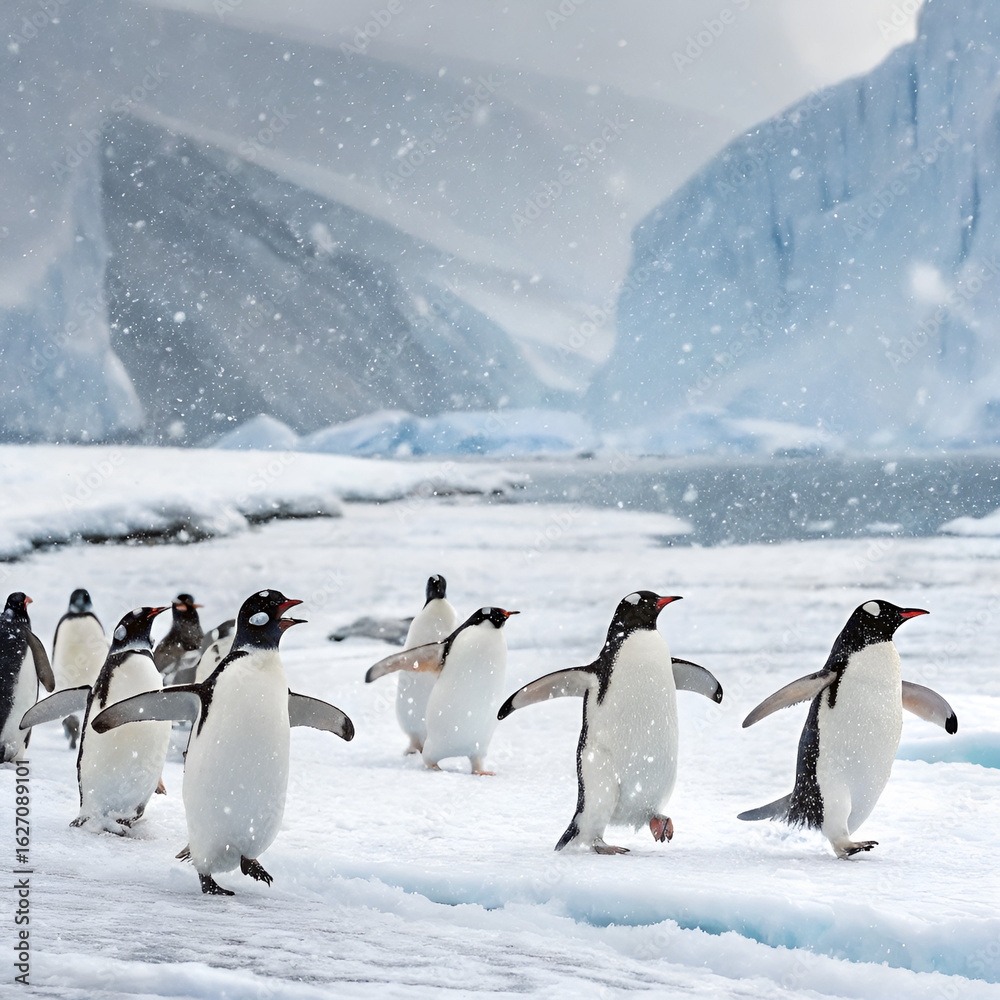 Obraz premium two penguins on ice