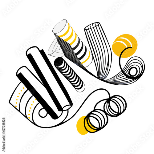Abstract paper quilling strips in black and yellow colors  