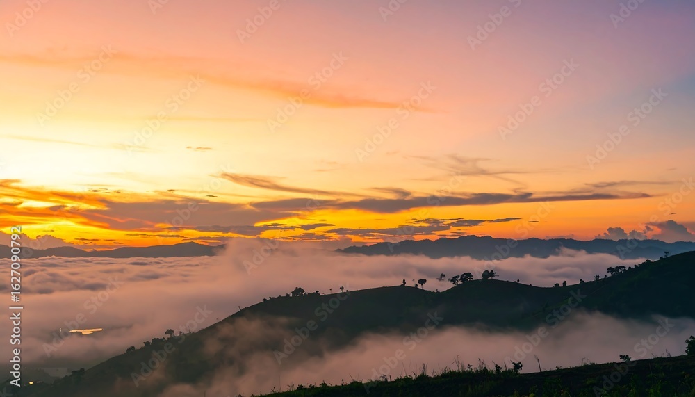 Obraz premium Sunrise over a misty mountain range