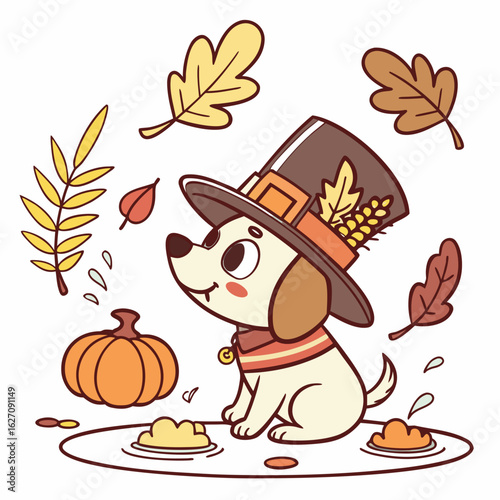 Creative SVG: Content Dog with splashing in puddles in a Harvest Blessings colored Thanksgiving theme