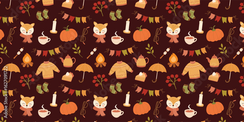 Vector seamless pattern of autumn elements. vector illustration. editable