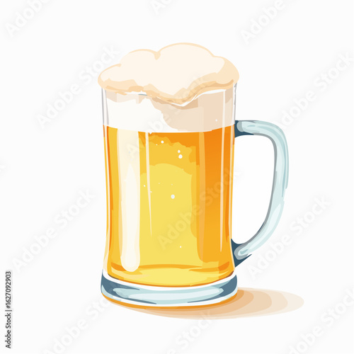 ジョッキに入った泡がもこもこのビール　水彩画風