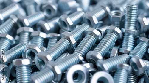 Background of a hot-dip galvanized steel fastener with copy space image.