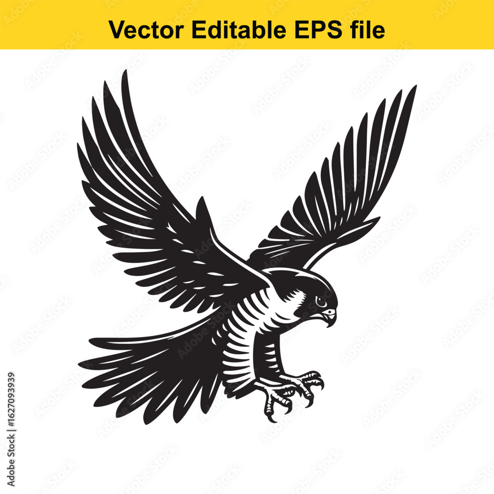 Fototapeta premium Vector art of falcon in flight, isolated on white background long horn, , long horn