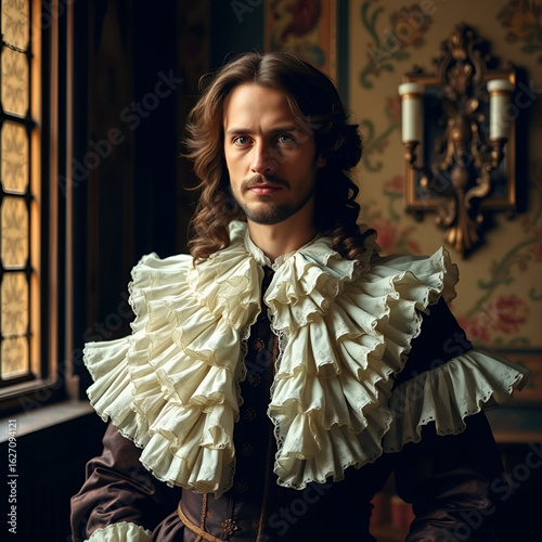A Renaissance courtier in a ruffled doublet: Step into a world of elegance and courtly intrigue