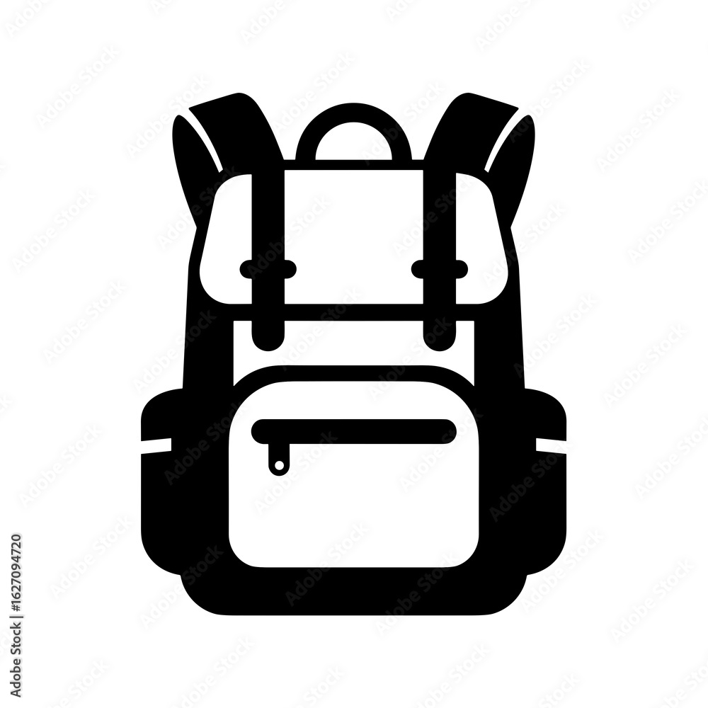Black backpack with front zipper and adjustable straps Black backpack with front zipper and adjustable straps