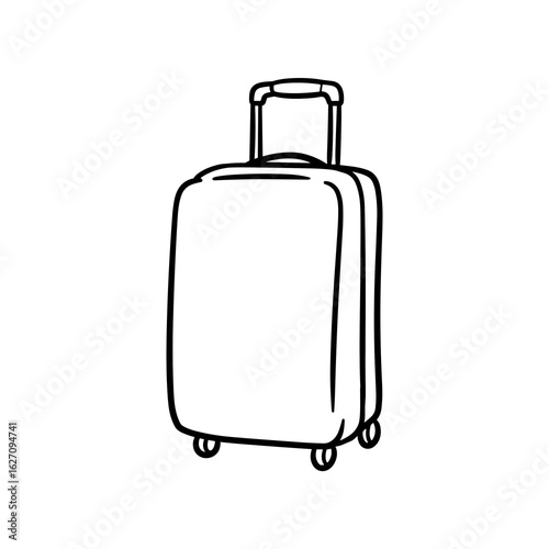Outline of a travel suitcase with wheels and retractable handle  