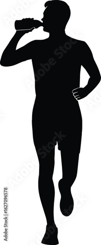 Silhouette of Runner Drinking Water, Hydration During Exercise Icon