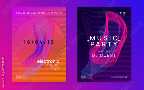 Dance Magazine. Violet Discotheque Event. Concert Vector. Dj Background. Electronic Radio Illustration. Party Trance Template. Green Fest Banner. Blue Dance Magazine