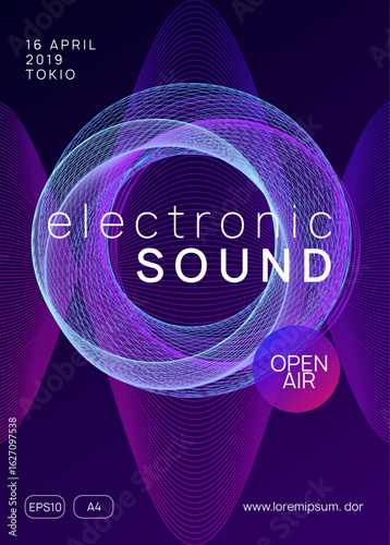 Dj Event. Festival Vector. Nightclub Audio Illustration. Discotheque Poster. Party Trance Graphic. Green Sound Magazine. Violet Edm Design. Blue Dj Event