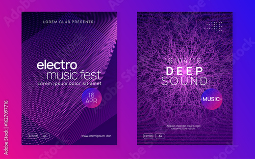 Techno Poster. Green Night Club Flyer. Music Trance Template. Discotheque Magazine. Blue Dance Set. Electronic Radio Illustration. Concert Invite. Pink Techno Poster