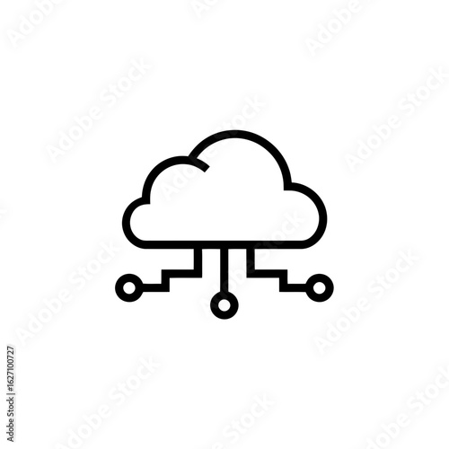 Stylized cloud computing icon with network connections shown in a minimal design. Concept for data storage, cloud infrastructure and digital transformation initiatives