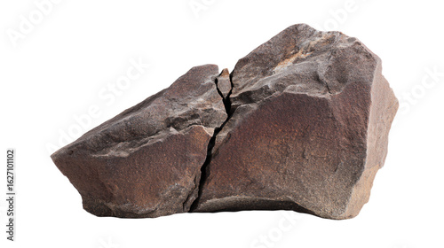 a rock with a crack in it on a white background
