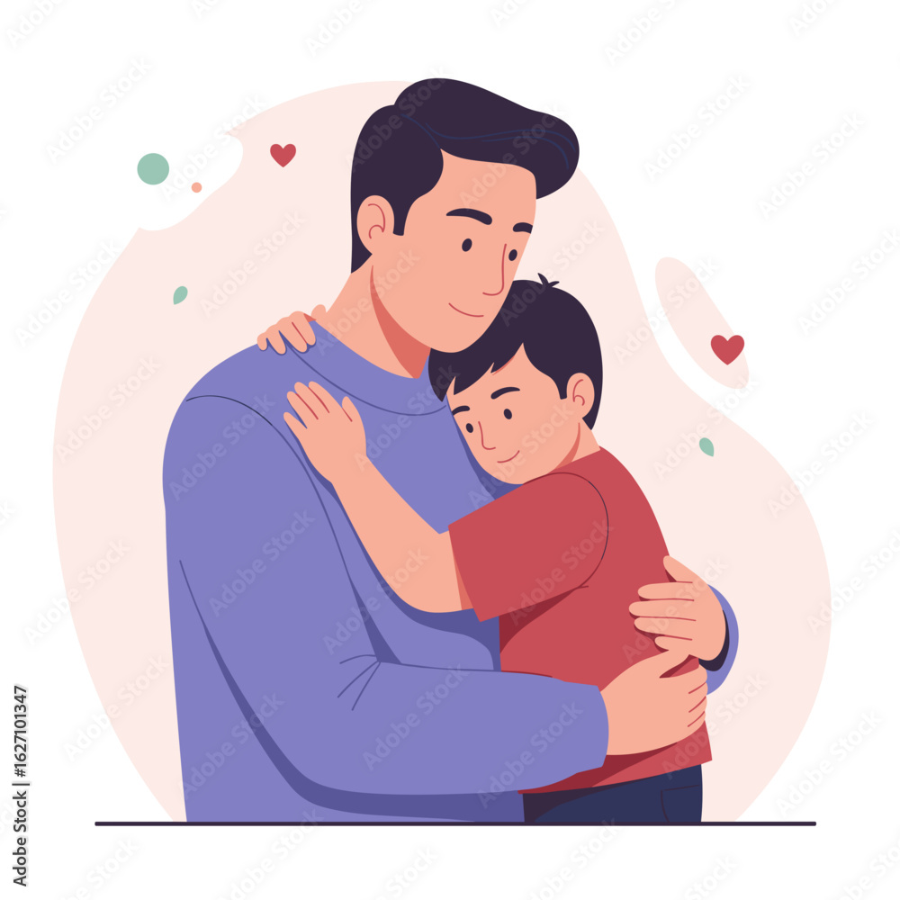 Obraz premium Father hugging son with love in a cute illustration style 