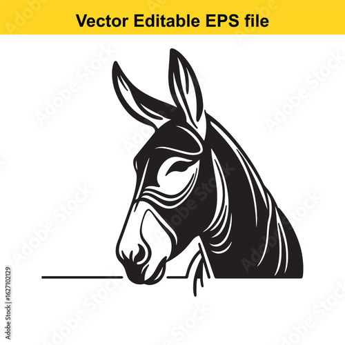 Vector art of donkey head illustration isolated on white background long horn, , long horn