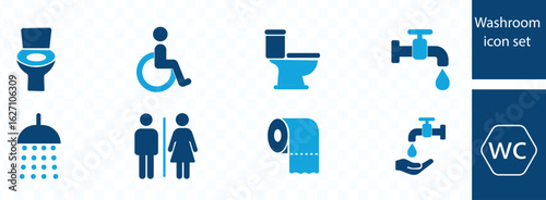 Washroom signs. Restroom or toilet door sign set containing gents, ladies, disabled, baby changing. Printable sticker. Transparent vector
