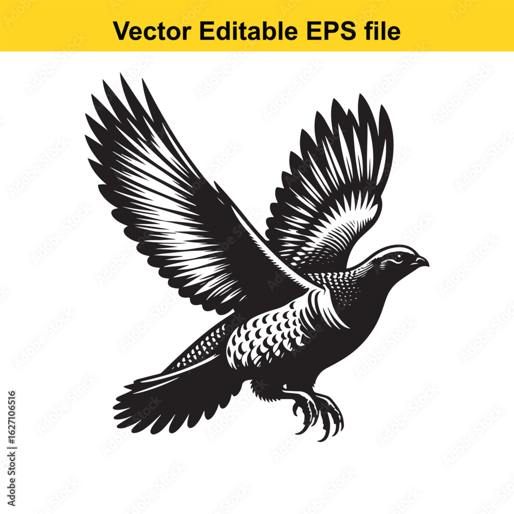 Obraz premium Vector art of black and white illustration of a flying dove isolated on white background long horn, , long horn