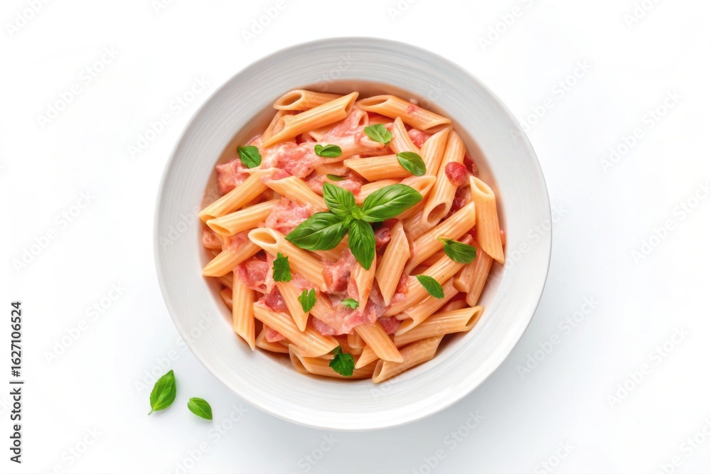 Delicious penne pasta with creamy tomato sauce and fresh basil, a perfect Italian meal Delicious penne pasta with creamy tomato sauce and fresh basil, a perfect Italian meal